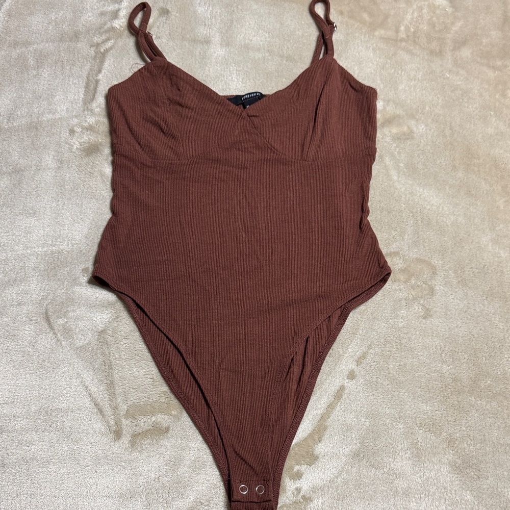 Forever 21 Brown Ribbed Bodysuit